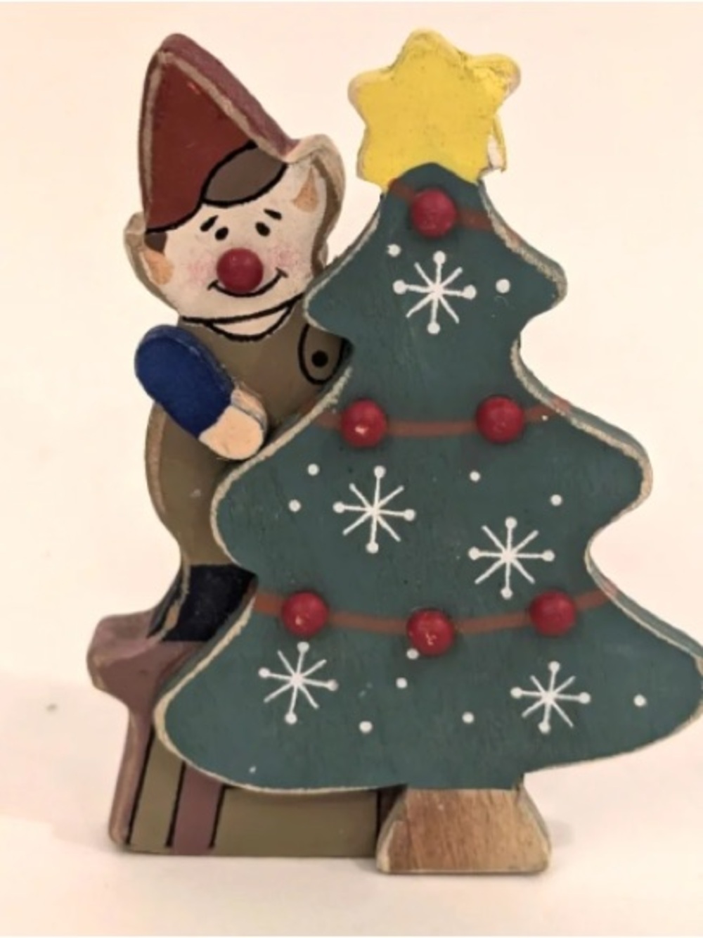 Festive Elf Figurine with Green Christmas Tree Accent